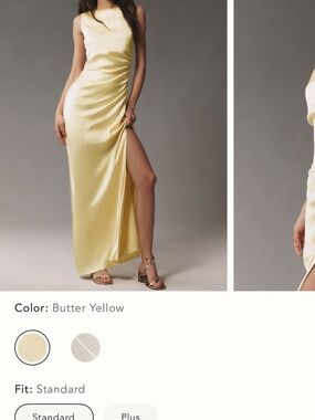 BHLDN EMMA Butter Yellow Satin Evening Gown - Sleeveless High-Slit Dress